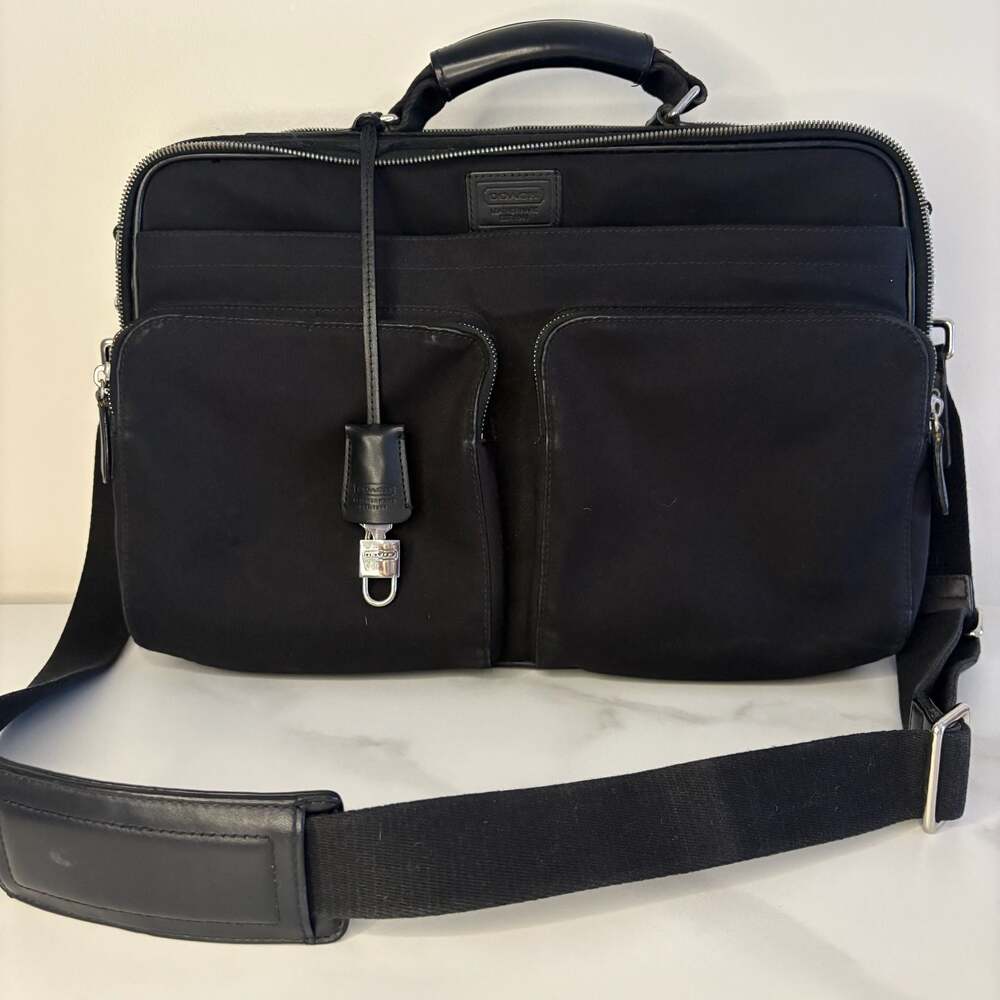 Coach Black Canvas Transatlantic Laptop Messenger Organizer Briefcase Bag